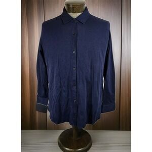 Martha Stewart Everday Shirt Womens XXL Navy Blue Long Sleeve Button Up NWT‎